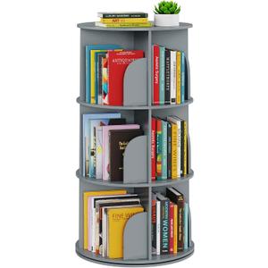 SpaceAid 3 Tier Rotating Bookshelf Tower, Spinning Bookcase Lazy Susan, Revolving 360 Book Shelf Storage Round Carousel, Vertical Rotate Turning Spiral Corner Organizer, Gray, 3 Tier, 37.8" H
