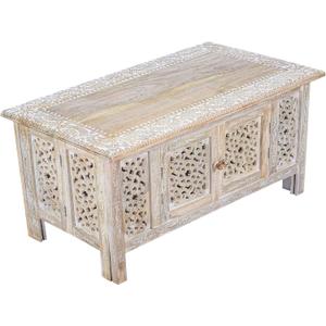 Hand-Carved Wooden Coffee Table – 36x18” Rectangular Mango Wood, Cafe Table 36x18"