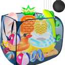 Pop up Pool Toy Storage Bin,32"X32"X30"Pool Float Organizer Bag with 2 Side Pockets Mesh Swimming Pool Toys Organizer with 4 Ground Nails for Inflatable Toys, Float, Beach Ball and Pool Accessories
