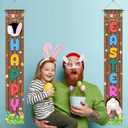 Happy Easter Banner Porch Sign Holiday Decorations Hanging Welcome Banners, Eggs Bunny Sign Spring Door Decoration for Party Home Outdoor Indoor Front Doors (Easter 2)