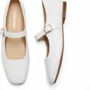 DREAM PAIRS Women's Flats Square Toe Mary Jane Flats Comfortable Casual Dress Shoes Ballet Flats with Buckle Strap Casual Work Office Mary Jane Shoes (11, White)