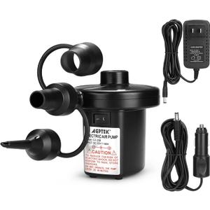 AGPTEK Electric Air Pump,Portable Air Pump with 3 Nozzles, 4.5kPa Quick-Fill,110V AC/12V DC Inflator/Deflator Pumps for Outdoor Camping, Inflatable Air Mattress Beds, Boats, Swimming Ring