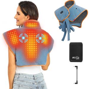 Heating Pad for Neck and Shoulders and Back with Battery,12V Heated Pad with Vibration Massager and 3 Heating Modes, Portable Weighted Electric Heat Pad,16.5'' x 23.2''