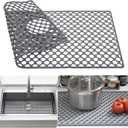 Brovy Silicone Sink Mats,30.6''x 14.7'' Kitchen Sink Protector, Heat Resistant Non-Slip Foldable Large Kitchen Sinks Mat for Bottom of Farmhouse Porcelain Stainless Steel Sinks with Rear Drain (Grey) (Gray)