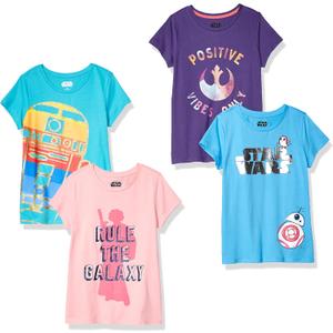 Amazon Essentials Disney | Marvel | Star Wars | Frozen | Princess Girls and Toddlers' Short-Sleeve T-Shirts, Multipacks (XL)