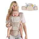 MOMTORY StowNGO Pro Baby Carrier, Safety-Certified 6-in-1 Baby Carrier Newborn to Toddler, Detachable Baby Holder Carrier with Hip Seat, Ergonomic Cozy Baby Body Carrier for 7-50lbs, Khaki