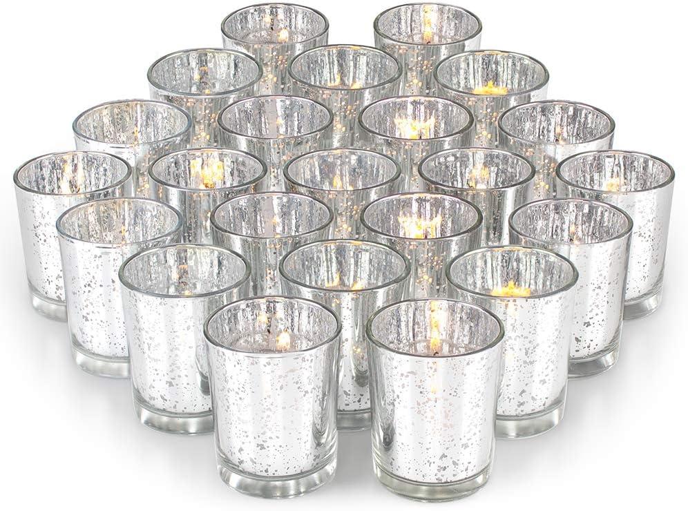 Volens Silver Party Decorations 72pcs, Mercury Glass Votive Candle Holders Set for Wedding, Bridal and Baby Shower