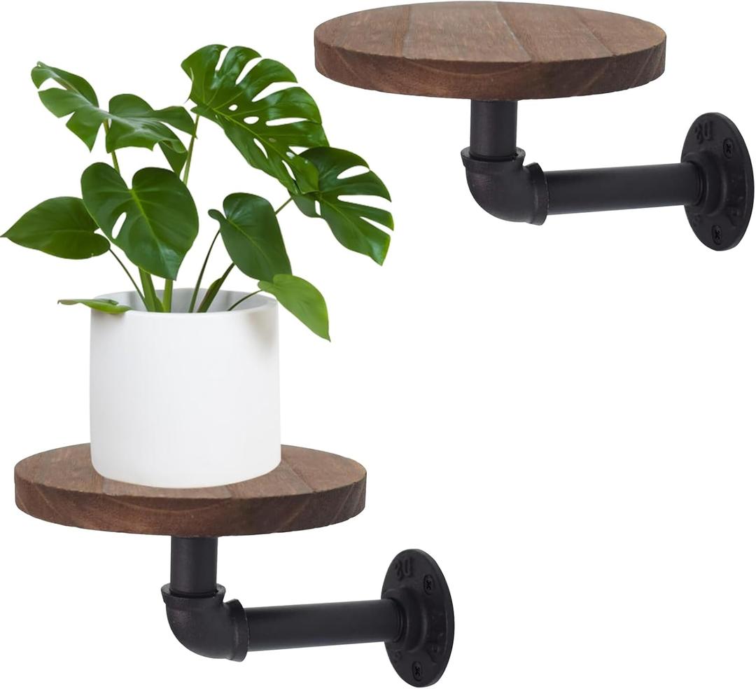 2 Pack Round Floating Wood Corner Shelves, Wall Mounted Display Rack 5.9 inches Diameter Indoor Circle Wall Mounted Shelves for Candles, Planter, Pots, Ornaments