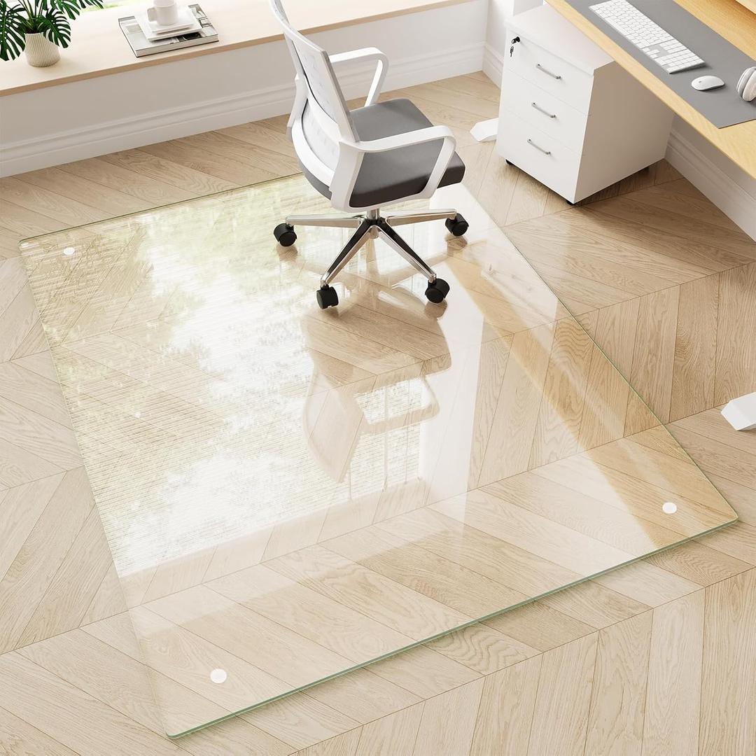 Glass Chair Mat 48" x 60" Heavy Duty Tempered Glass Office Chair Mat, Glass Floor Mat with Polished Edge and Round Corner for Smooth Glide, Office Chair Mat for Carpet, Hardwood Floor (Transparent)