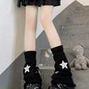 Y2k Star Pattern Knitted Leg Warmers Socks Punk Japanese Kawaii Streetwear Leg Cover for Women Knee High Leg Socks (White)