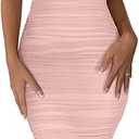 BEAGIMEG Women's Sexy Bodycon Sleeveless Ruched Mesh Club Party Midi Dress, Size M