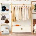 Bamboo Clothes Rack with Storage Box, Portable Extra Large Garment Rack Clothing, Foldable Wardrobe For Entryway and Bed Room (L)
