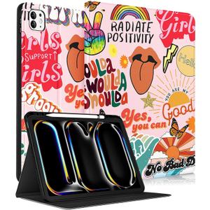 Uppuppy for iPad Pro 13 Inch Case 2024 - Women Cute Girls Folio Smart Cover with Pencil Holder Aesthetic Girly Pretty Unique Fashion for iPad Pro M4 13 Inch Cases A2925 A2926 A3007