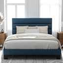 Allewie Queen Size Platform Bed Frame with Fabric Upholstered Headboard and Wooden Slats Support, Fully Upholstered Mattress Foundation/No Box Spring Needed/Easy Assembly, Navy Blue