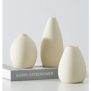 CEMABT Beige Ceramic Vase Set - 3 Small Unique Flower Vases for Centerpieces, Decorative Modern Vases for Home Decor
