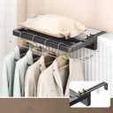 Balcony Clothes Drying Rack, Over-the-Railing Clothes Hanger for Air Drying Laundry, No-Drill Space-Saving Metal Clothes Dryer for Apartment Balcony, Patio, Deck & Outdoor Use, 60x25cm(Black)