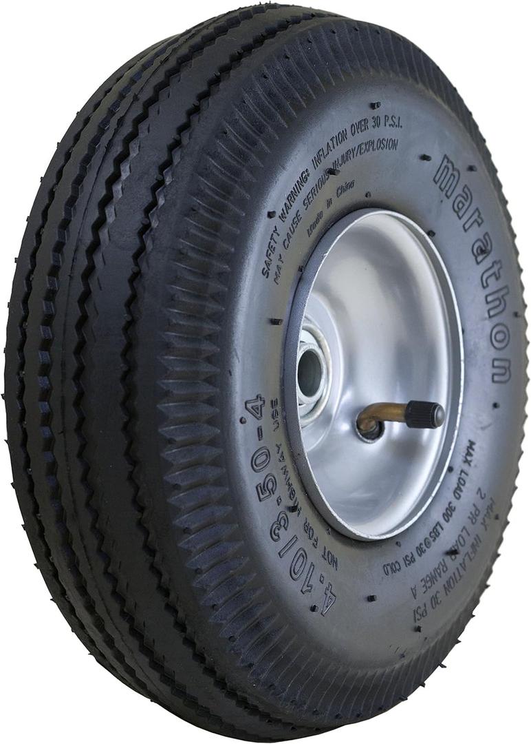 Marathon 4.10/3.50-4" Pneumatic (Air Filled) Hand Truck / All Purpose Utility Tire on Wheel, 2.25" Offset Hub, 5/8" Bearings