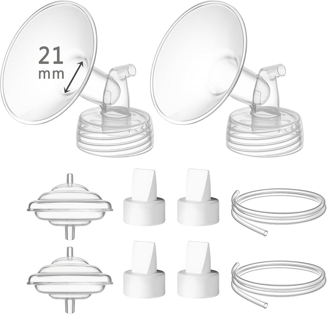21 mm Flange Set Compatible with Spectra/Motif Luna Wide-Mouth Bottles, Breast Pump Parts Includes Breast Shield Tubing Valve Backflow Protector, Not Original Spectra Accessories
