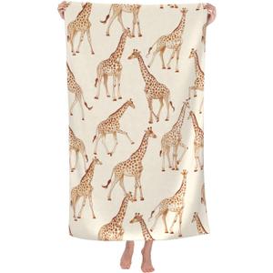 Cute Giraffe Vintage Beach Towel, 32x52in Microfiber Quick Dry Retro Cartoon Bath Towels, Soft Lightweight Oversized Sand Free, for Travel Pool Swimming Gym Decor, Gifts