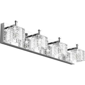 Ralbay Modern LED Chrome Vanity Lights - 4 Lights Crystal Bathroom Light Fixtures Over Mirror