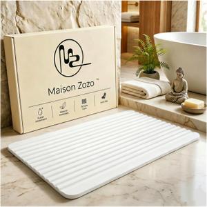 Stone Bath Mat Diatomaceous Earth Shower Mat Non-Slip Ultra Absorbent Durable Stone Mats for Bathroom/Kitchen Fast-Drying Modern Design Easy to Clean (24''*16'' White), 23.6" x 15.4"