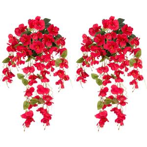 Fake Hibiscus Artificial Hanging Flowers Plants for Outdoors Spring Decoration, 2pcs Silk Hibiscus Vines Realistic UV Resistant Red Faux Flowers for Outside Planter Porch Patio Yard Home Wedding Party