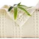 PHF Cooling Waffle Blanket Queen Size, Lightweight 60% Rayon Derived from Bamboo & 40% Cotton Breathable Blanket for Hot Sleepers, Soft and Luxury for Bed Couch and Sofa, 90"x90", Ivory