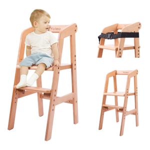 YOLEO High Chair Wooden for Toddlers Junior Childs, Sturdy Durable Dining Feeding Chair with Steps Grows with Child, Max 60kg (Natural Color)