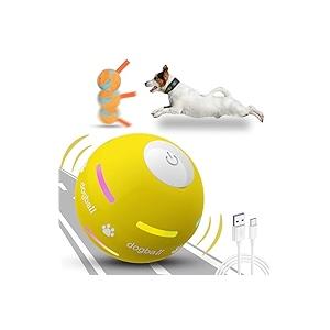 OULUXYLS Dog Balls,The 3rd Generation Interactive Toys for Puppy/Small/Medium/Large Dogs,Improved Dog Rolling Effect Tennis Ball with Strap, Tough Motion Activated Automatic Moving Dog Toys (Yellow)