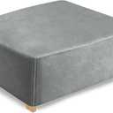 DUJUIKE Ottoman Covers Slipcover Square Ottoman Covers Protector for Footrest Foot Stool Furniture Stretch Comfortable Velvet with Elastic Bottom(Size L Length&Width:35-44"/Height:15-20",Light Grey)