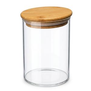 HomeyHoney Small Size 17 oz Glass Food Storage Jars with Airtight Lids, Clear Glass Jar with Bamboo Lid, Airtight Food Canister for Tea, Candy, Coffee, Sugar, Cookie, Snack. (Round )