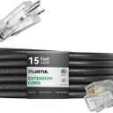 PLUGTUL Outdoor Extension Cord 15FT, 12 Gauge Extension Cord with Lighted End, Heavy Duty,15A 1875W SJTW, ETL Listed, Great for Garden and Home, Black