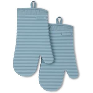 KITCHENAID Ribbed Soft Silicone Oven Mitt 2-Pack Set, 7.5"x13", Fog Blue