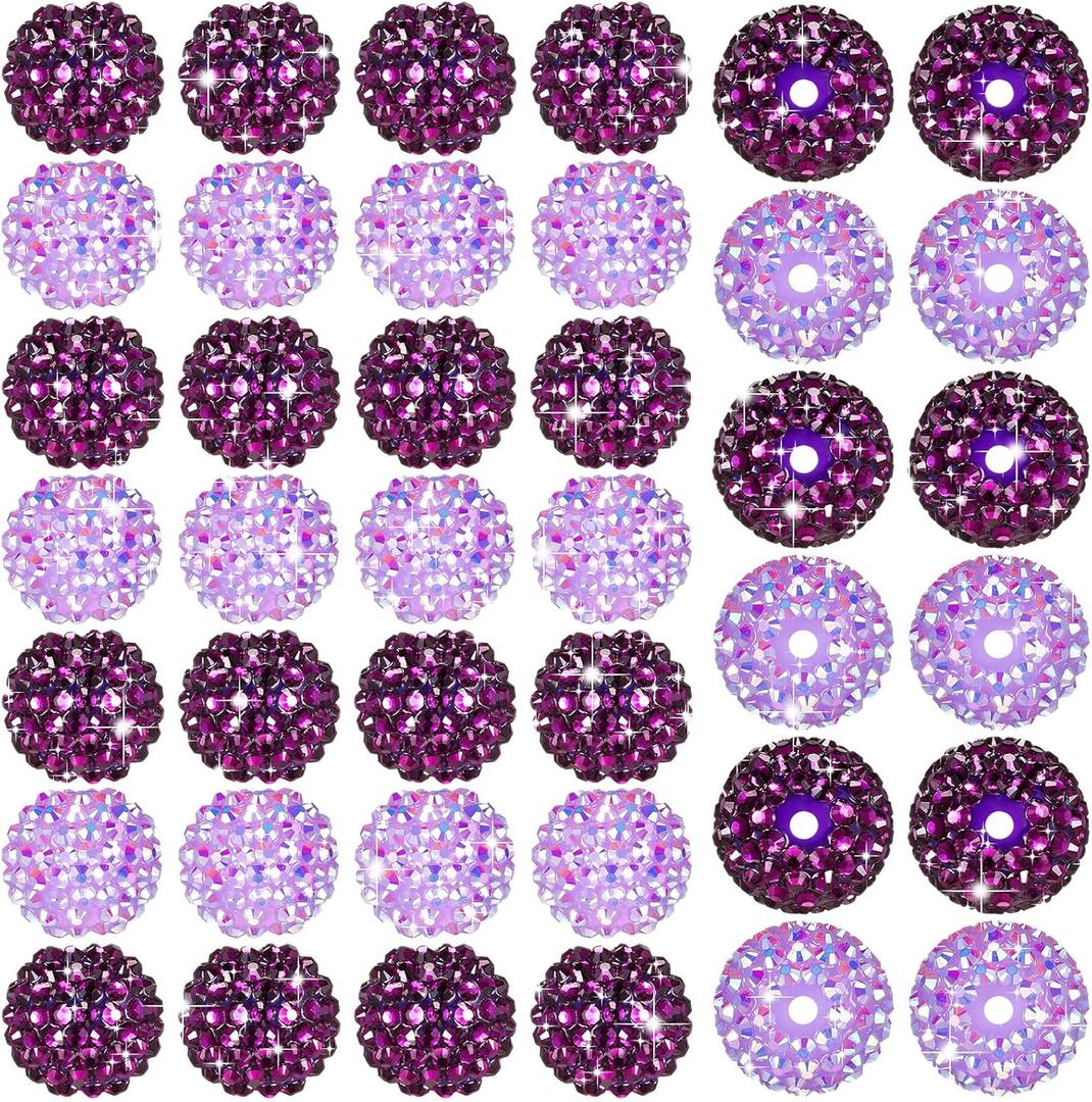 40 Pcs 20 mm Rhinestone Beads Bulk Crystal Round Disco Ball Chunky Bubblegum Beads for Pens Bracelets Charms Craft European Style Jewelry Making Supplies Christmas(Purple)