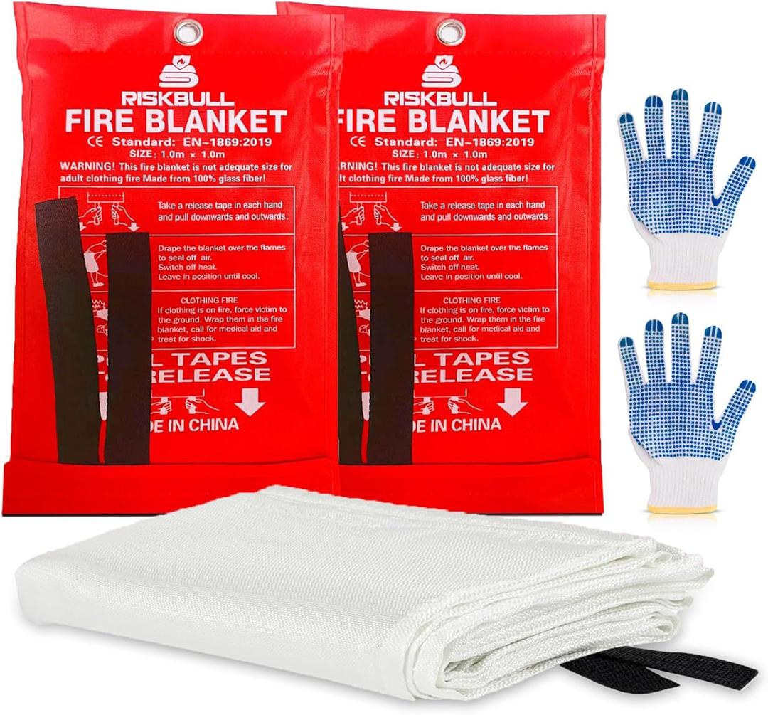 Emergency Fire Blanket for Home and Kitchen 2 Pack 40 x 40 Fiberglass Fire Safety Blanket Suppression Emergency With Gloves for School Fireplace Grill Car Office Garage Welding Warehouse Safety
