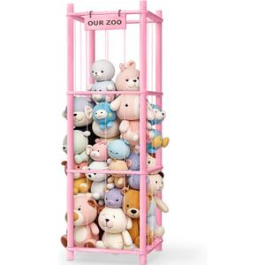 Stuffed Animal Storage & Organizer, Wooden Cute Zoo Toy Holder for Toddler Rooms, Playrooms & BedroomsPink