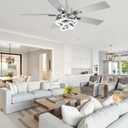 Bella Depot 52" Ceiling Fan with Light, Modern Sliver Chandelier Fan with Remote, Rustic Indoor Fandelier Fan with Silent DC Motor for Living Room Bedroom(Chrome)
