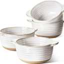 LE TAUCI Soup Bowls with Handles, 20 oz French Onion Soup Crocks, Soup Bowl Oven Safe for Chili, Beef Stew, Ceramic Bowl Set - 5.5 Inch, Set of 4, Arctic White