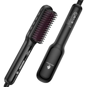 MiroPure Hair Straightener Brush with Plasma Technique, Ceramic Straightening Brush with 16 Temp Settings 30s Fast Heating, Hair Straightener Comb for Women with LED Display & Dual Voltage, Black