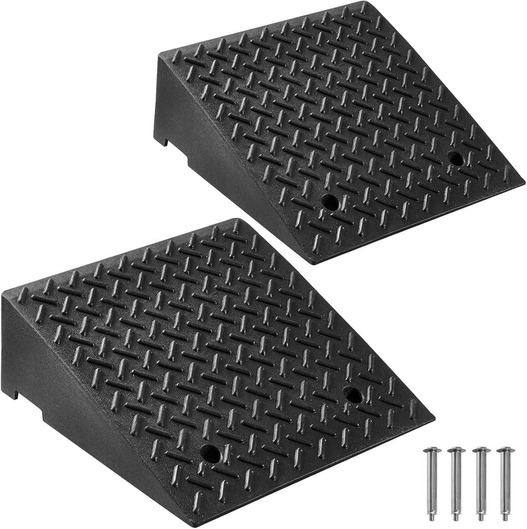VEVOR Rubber Curb Ramps, 2 Pack, 7 Rise Height, 19.3" L x 19.3" W, Driveway Ramps with Drainage Tank, 7000 lbs Load Capacity, Suitable for Wheelchairs, Strollers, Motorcycles, Cars, Lawn Mowers