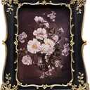 4x6 Vintage Picture Frame, Antique Black and Gold Ornate Photo Frame for Wall Hanging or Tabletop Display, Decorative Floral Design Retro Home Decor, Photo Gallery Art