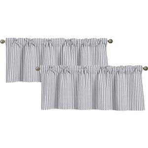 Stripes Textured Drapes Stripe Pattern Valance Curtains Light Reducing Window for Living Room/Bedroom/Kitchen Rod Pocket Valance 52 By 18 Inch Gray (2 Pack) (Grey)