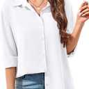 Button Down Shirts for Women Long Sleeve Collared Blouse Business Casual Tops (White, M)