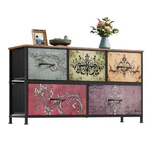 WLIVE Dresser for Bedroom with 5 Drawers, Wide Chest of Drawers, Fabric Dresser, Storage Organizer Unit with Fabric Bins for Closet, Living Room, Hallway, Pattern