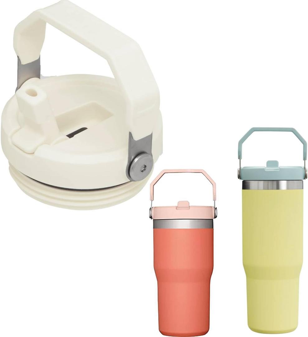 2PC Replacement 20oz and 30oz Leak Proof Tumbler Lid With Straw - Fit For Stanley Adventure Quencher H2.0 30oz, 20oz With Handler and 20oz Without Handle Tumbler (Cream, 20OZ AND 30OZ)