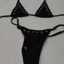 Women's 2 Piece Sexy Micro Bikini Sets Eyelet Grommets Triangle Halter Bathing Suit Tie Back Cheeky Swimsuit (Medium, Black)