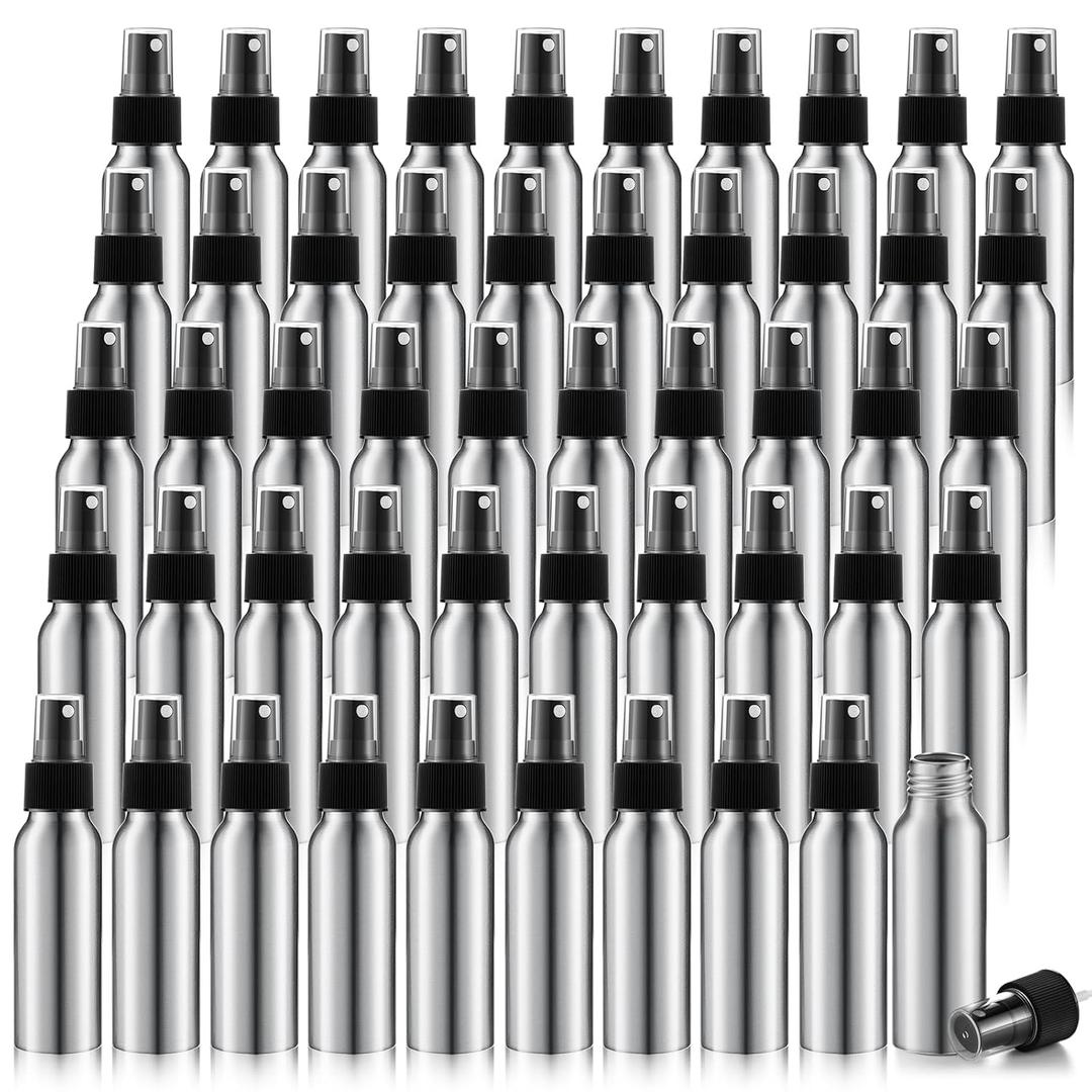 Tessco 2.7oz/ 80ml Aluminum Fine Mist Spray Bottles Reusable Metal Atomizer Bottles Fine Mist Sprayer Essential Oil Storage with Black Pump for Travel Cosmetic Perfume Toner Face Spray(50 Pcs)