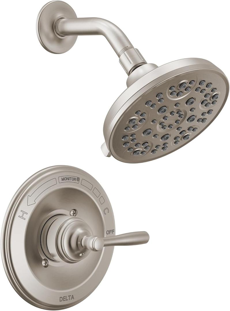 Delta Roe 14 Series 5-Setting Shower Faucet Set, Brushed Nickel Shower Head and Handle Set, Valve Trim Kit, Stainless T142985-SS (Valve Not Included)