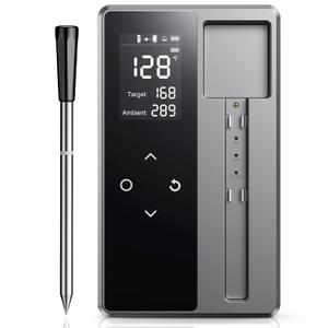 Smart Wireless Meat Thermometer with Ultra-Thin Probe, Digital Food Thermometer 0.5S Instant Read, 600FT Bluetooth Range Real-Time Monitoring & Smart Alerts for BBQ, Grill, Smoker, Oven, Air Fryer (Grey)