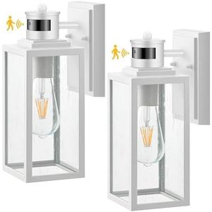 VIANIS 2 Pack Motion Sensor Porch Light, Outdoor Garage Lighting Fixtures Wall Mount, White Outside LED Lights for House, Dusk to Dawn Exterior Sconces Wall Lighting Lantern Lamps for Front Door Coach